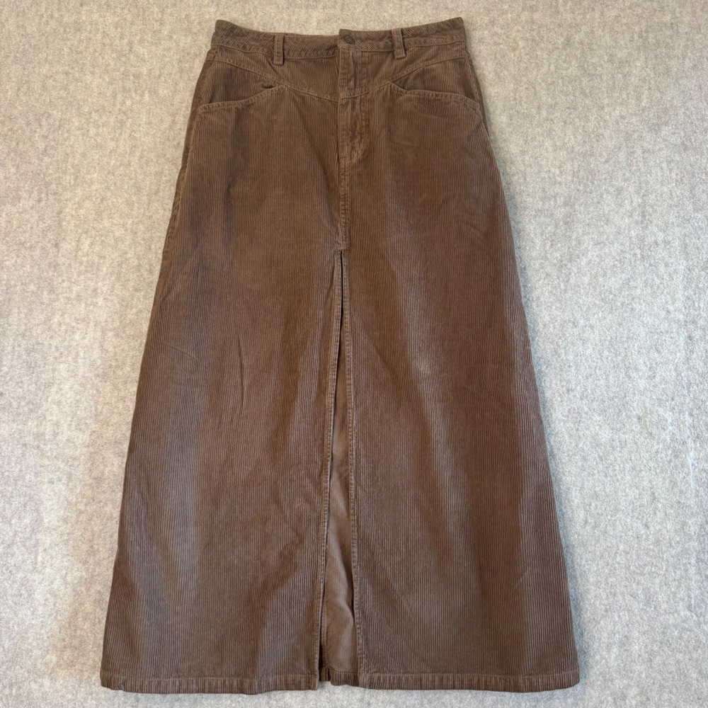 We The Free Corduroy Maxi Skirt Womens 6 Brown A-Line Slit Western Boho Long